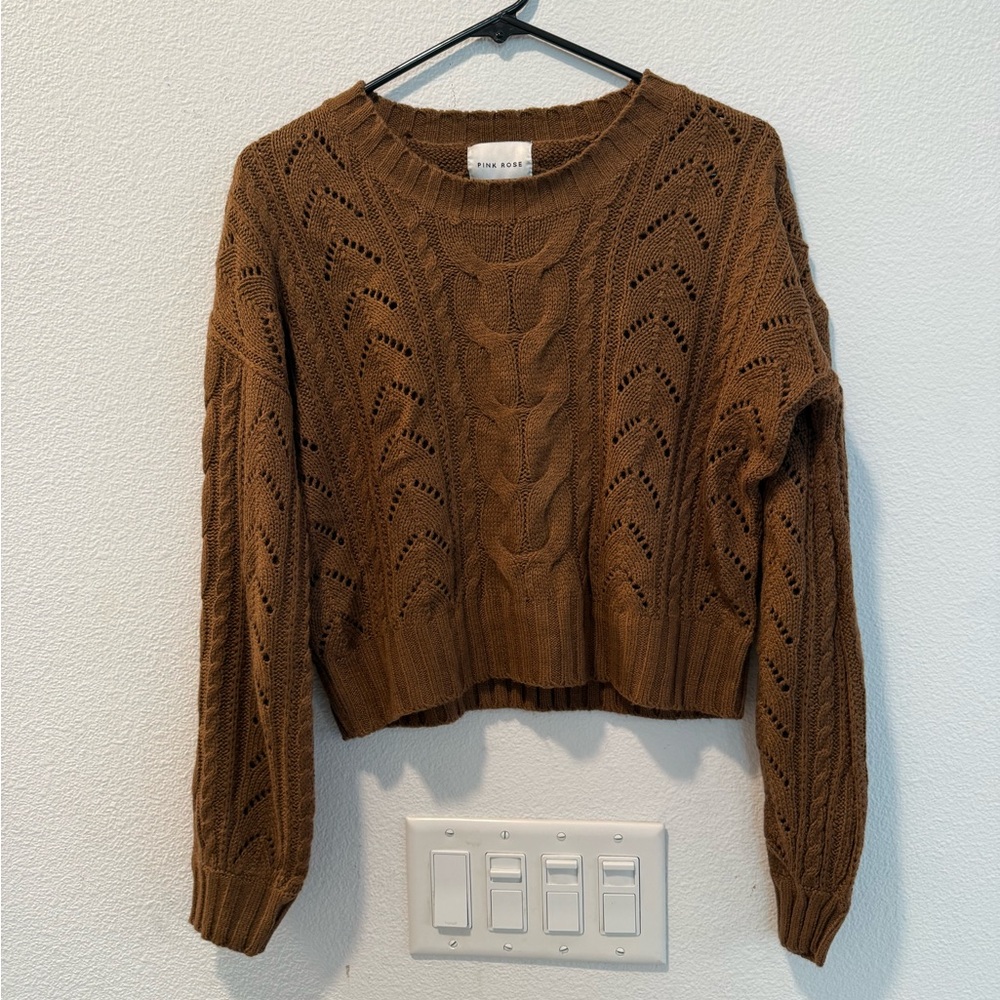 Pink Rose Brown Knit Sweater